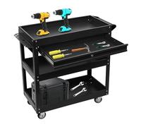 QRANSEUYXY Carro de taller con ruedas, carro de herramientas pesado con 3 bandejas, capacidad de peso 330,7 libras, carro de servicio de metal para herramientas, garajes, talleres, 76,3 x 35,3 x 83,5