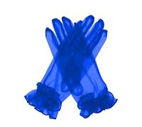QRBTSCL Guantes cortos de malla de tul con volantes para mujer, para boda, fiesta, graduación, noche, Azul Real, Talla única