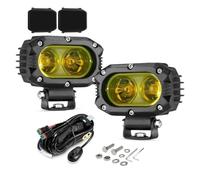 QRDKKL Juego De Faros Delanteros Lámpara LED De Conducción Cuadrada 4 Pulgadas, Luz Trabajo Con Arnés Para Camioneta Todoterreno (foco/reflector) Faro Principal(Yellow Flood wi Lid)