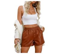 QREXVOG Pantalones Cortos De Cuero De Mujer Simples PU Versátiles Versátiles Resistentes A Las Manchas