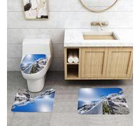 QRFASFZO Alfombra Baño 3 Piezas,Absorbente Alfombrillas baño de Pelo Largo y Alfombrillas para Inodoro,Antideslizante y Lavable,Santorini, Edificios encalados, Molinos de Viento y el mar Egeo bajo l