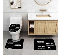 QRFASFZO Alfombra Baño 3 Piezas,Absorbente Alfombrillas baño de Pelo Largo y Alfombrillas para Inodoro,Antideslizante y Lavable,Texto Blanco sobre Fondo Negro: «Pienso en ti», «Te extraño», «Te nece