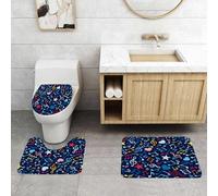 QRFASFZO Alfombra Baño 3 Piezas,Absorbente Alfombrillas baño de Pelo Largo y Alfombrillas para Inodoro,Antideslizante y Lavable,Música, Corazones, Notas, Estrellas. Inspiración melódica. Vida Musica
