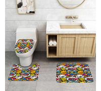 QRFASFZO Alfombra Baño 3 Piezas,Absorbente Alfombrillas baño de Pelo Largo y Alfombrillas para Inodoro,Antideslizante y Lavable,Patrón sin Costuras de Burbujas de diálogo de cómics Multicolores