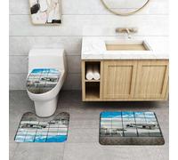 QRFASFZO Alfombra Baño 3 Piezas,Absorbente Alfombrillas baño de Pelo Largo y Alfombrillas para Inodoro,Antideslizante y Lavable,Moderno Aeropuerto Chino de Shanghái con un Gran avión King