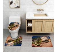 QRFASFZO Alfombra Baño 3 Piezas,Absorbente Alfombrillas baño de Pelo Largo y Alfombrillas para Inodoro,Antideslizante y Lavable,Desierto, majestuosa Vista del Cielo, Palmeras y Cactus en el Oasis na