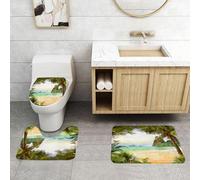 QRFASFZO Alfombra Baño 3 Piezas,Absorbente Alfombrillas baño de Pelo Largo y Alfombrillas para Inodoro,Antideslizante y Lavable,Océano, Palmeras, cocoteros y Olas del mar a través de Las montañas en