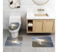 QRFASFZO Alfombra Baño 3 Piezas,Absorbente Alfombrillas baño de Pelo Largo y Alfombrillas para Inodoro,Antideslizante y Lavable, Velero Cerca de la Playa de Arena en un paraíso Tropical con Puesta d
