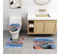 QRFASFZO Alfombra Baño 3 Piezas,Absorbente Alfombrillas baño de Pelo Largo y Alfombrillas para Inodoro,Antideslizante y Lavable,Patrimonio de la Humanidad por la UNESCO.Vista panorámica Dividida de