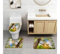 QRFASFZO Alfombra Baño 3 Piezas,Absorbente Alfombrillas baño de Pelo Largo y Alfombrillas para Inodoro,Antideslizante y Lavable,Bosque, Luces de Verano animadas sobre los Robles Rurales.