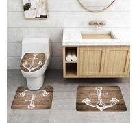 QRFASFZO Alfombra Baño 3 Piezas,Absorbente Alfombrillas baño de Pelo Largo y Alfombrillas para Inodoro,Antideslizante y Lavable,Dibujo a Mano de Ancla náutica Boceto náutico Tableros Topo de