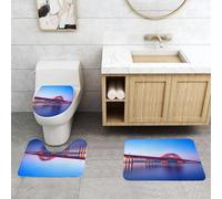 QRFASFZO Alfombra Baño 3 Piezas,Absorbente Alfombrillas baño de Pelo Largo y Alfombrillas para Inodoro,Antideslizante y Lavable,Impresionante Puente de Arco Rojo Que cruza Aguas serenas bajo un Ciel