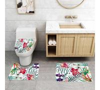 QRFASFZO Alfombra Baño 3 Piezas,Absorbente Alfombrillas baño de Pelo Largo y Alfombrillas para Inodoro,Antideslizante y Lavable,Flor de Acuarela, Flores de orquídeas Silvestres Tropicales con Hojas