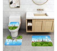 QRFASFZO Alfombra Baño 3 Piezas,Absorbente Alfombrillas baño de Pelo Largo y Alfombrillas para Inodoro,Antideslizante y Lavable,Mapa, Monumentos históricos Famosos del Mundo, Destinos de Viaje temát