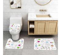 QRFASFZO Alfombra Baño 3 Piezas,Absorbente Alfombrillas baño de Pelo Largo y Alfombrillas para Inodoro,Antideslizante y Lavable,sición química educativa Dibujada a Mano en Estilo Doodle con molécula