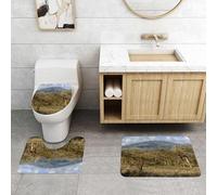 QRFASFZO Alfombra Baño 3 Piezas,Absorbente Alfombrillas baño de Pelo Largo y Alfombrillas para Inodoro,Antideslizante y Lavable,Zoológico, Jirafa bajo los árboles. Acacias espinosas pastan en la Mon