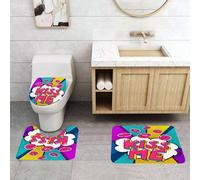 QRFASFZO Alfombra Baño 3 Piezas,Absorbente Alfombrillas baño de Pelo Largo y Alfombrillas para Inodoro,Antideslizante y Lavable,Bocadillo de diálogo Bésame. Mensaje en Estilo cómic Pop Art.