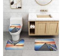 QRFASFZO Alfombra Baño 3 Piezas,Absorbente Alfombrillas baño de Pelo Largo y Alfombrillas para Inodoro,Antideslizante y Lavable,Fotografía del Atardecer Junto al Lago, Atardecer en un Muelle de Made