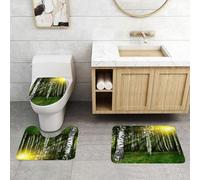 QRFASFZO Alfombra Baño 3 Piezas,Absorbente Alfombrillas baño de Pelo Largo y Alfombrillas para Inodoro,Antideslizante y Lavable,El majestuoso Bosque de abedules está Iluminado por el cálido Sol, PAI