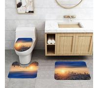QRFASFZO Alfombra Baño 3 Piezas,Absorbente Alfombrillas baño de Pelo Largo y Alfombrillas para Inodoro,Antideslizante y Lavable,Ciudad, Amanecer en Los Ángeles Arquitectura Urbana Paisaje Tranquilo