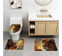 QRFASFZO Alfombra Baño 3 Piezas,Absorbente Alfombrillas baño de Pelo Largo y Alfombrillas para Inodoro,Antideslizante y Lavable,La Mirada del león hacia el Abismo Estrellado
