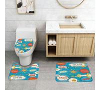 QRFASFZO Alfombra Baño 3 Piezas,Absorbente Alfombrillas baño de Pelo Largo y Alfombrillas para Inodoro,Antideslizante y Lavable,Patrón de bocadillos de diálogo de cómic en Estilo Pop Art