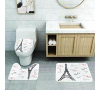 QRFASFZO Alfombra Baño 3 Piezas,Absorbente Alfombrillas baño de Pelo Largo y Alfombrillas para Inodoro,Antideslizante y Lavable,París Conjunto Torre Eiffel, Eiffel París Siempre es una Buena Idea Lu