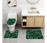 QRFASFZO Alfombra Baño 3 Piezas,Absorbente Alfombrillas baño de Pelo Largo y Alfombrillas para Inodoro,Antideslizante y Lavable,La exuberante Superficie de mármol Verde con Textura de Vetas Blancas