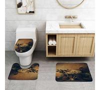 QRFASFZO Alfombra Baño 3 Piezas,Absorbente Alfombrillas baño de Pelo Largo y Alfombrillas para Inodoro,Antideslizante y Lavable,Cráneo y Rosas marchitas y suculentas rodeadas de Fondo de Madera.