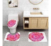 QRFASFZO Alfombra Baño 3 Piezas,Absorbente Alfombrillas baño de Pelo Largo y Alfombrillas para Inodoro,Antideslizante y Lavable,Yoga Redondo Rosa Acuarela con patrón artístico de Col rizada