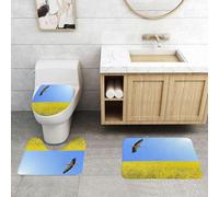 QRFASFZO Alfombra Baño 3 Piezas,Absorbente Alfombrillas baño de Pelo Largo y Alfombrillas para Inodoro,Antideslizante y Lavable,Cigüeña Amarilla y Azul, Sola en Vuelo, en un Cielo despejado en Prima