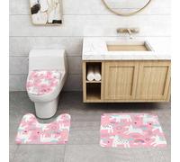 QRFASFZO Alfombra Baño 3 Piezas,Absorbente Alfombrillas baño de Pelo Largo y Alfombrillas para Inodoro,Antideslizante y Lavable,con Unicornios mágicos y arcoíris. Fondo Infantil de Cuento de Hadas p