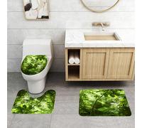 QRFASFZO Alfombra Baño 3 Piezas,Absorbente Alfombrillas baño de Pelo Largo y Alfombrillas para Inodoro,Antideslizante y Lavable,Exuberante Selva Tropical, Paisaje de Jungla Esmeralda, sinfonía de en