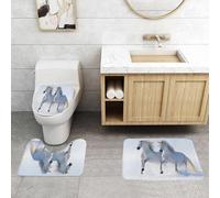 QRFASFZO Alfombra Baño 3 Piezas,Absorbente Alfombrillas baño de Pelo Largo y Alfombrillas para Inodoro,Antideslizante y Lavable,Decoraciones invernales, Caballos Nobles galopando en el Campo nevado