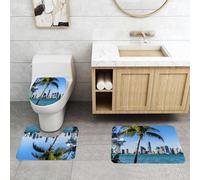QRFASFZO Alfombra Baño 3 Piezas,Absorbente Alfombrillas baño de Pelo Largo y Alfombrillas para Inodoro,Antideslizante y Lavable,El Horizonte co de Miami, una Palmera se eleva a lo Largo de la arquit