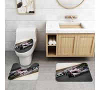 QRFASFZO Alfombra Baño 3 Piezas,Absorbente Alfombrillas baño de Pelo Largo y Alfombrillas para Inodoro,Antideslizante y Lavable,Primer Plano de un Coche de Carreras Rojo en la Pista, liderando el PE