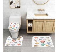 QRFASFZO Alfombra Baño 3 Piezas,Absorbente Alfombrillas baño de Pelo Largo y Alfombrillas para Inodoro,Antideslizante y Lavable,Náutica, Colección de Diferentes Tipos de Conchas Vieiras Moluscos Ver