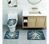 QRFASFZO Alfombra Baño 3 Piezas,Absorbente Alfombrillas baño de Pelo Largo y Alfombrillas para Inodoro,Antideslizante y Lavable,Pirata, Shark Cove Isla Tortuga Eaux Des Caraïbes Retro Jolly