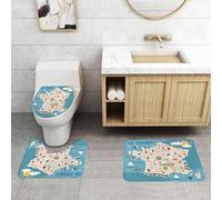 QRFASFZO Alfombra Baño 3 Piezas,Absorbente Alfombrillas baño de Pelo Largo y Alfombrillas para Inodoro,Antideslizante y Lavable,Imágenes caprichosas de la Ciudad de Los Ángeles en Francia, un Colori