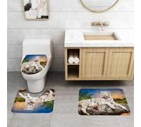 QRFASFZO Alfombra Baño 3 Piezas,Absorbente Alfombrillas baño de Pelo Largo y Alfombrillas para Inodoro,Antideslizante y Lavable,Retrato de Tigre Blanco, Tranquilo Tigre Blanco con Rayas únicas, ubic