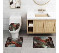 QRFASFZO Alfombra Baño 3 Piezas,Absorbente Alfombrillas baño de Pelo Largo y Alfombrillas para Inodoro,Antideslizante y Lavable,Duelo de Dragones, Encuentro dramático Entre Dos Bestias de alas Rojas