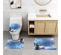 QRFASFZO Alfombra Baño 3 Piezas,Absorbente Alfombrillas baño de Pelo Largo y Alfombrillas para Inodoro,Antideslizante y Lavable,Piedras apiladas, nenúfares y un Cielo Soleado, Lleno de guijarros y a