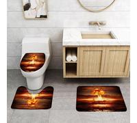 QRFASFZO Alfombra Baño 3 Piezas,Absorbente Alfombrillas baño de Pelo Largo y Alfombrillas para Inodoro,Antideslizante y Lavable,Potente explosión de una Bomba Nuclear en el océano. Guerra Nuclear. A