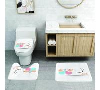 QRFASFZO Alfombra Baño 3 Piezas,Absorbente Alfombrillas baño de Pelo Largo y Alfombrillas para Inodoro,Antideslizante y Lavable,Escena caprichosa: una cigüeña Cargando bebés sonrientes, difundiendo