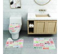 QRFASFZO Alfombra Baño 3 Piezas,Absorbente Alfombrillas baño de Pelo Largo y Alfombrillas para Inodoro,Antideslizante y Lavable,Tipografía Musical Moderna, Ritmo, armonía acústica.