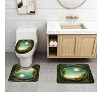 QRFASFZO Alfombra Baño 3 Piezas,Absorbente Alfombrillas baño de Pelo Largo y Alfombrillas para Inodoro,Antideslizante y Lavable,El Camino Secreto en el Bosque bajo la Luz de la Luna, Bosque Misterio