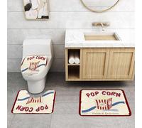 QRFASFZO Alfombra Baño 3 Piezas,Absorbente Alfombrillas baño de Pelo Largo y Alfombrillas para Inodoro,Antideslizante y Lavable,Palomitas de maíz con Tira de película y entradas de Cine en un Cartel