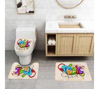 QRFASFZO Alfombra Baño 3 Piezas,Absorbente Alfombrillas baño de Pelo Largo y Alfombrillas para Inodoro,Antideslizante y Lavable,Música, Ilustración, Lettering, Estilo, Grafiti, Estuche