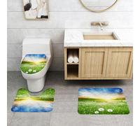 QRFASFZO Alfombra Baño 3 Piezas,Absorbente Alfombrillas baño de Pelo Largo y Alfombrillas para Inodoro,Antideslizante y Lavable,Prado Lleno al Amanecer, Dientes de león y un Hermoso Cielo, Dientes d
