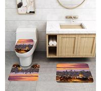 QRFASFZO Alfombra Baño 3 Piezas,Absorbente Alfombrillas baño de Pelo Largo y Alfombrillas para Inodoro,Antideslizante y Lavable,Vista Desde el Monte de los Olivos hacia la Ciudad Vieja de Jerusalén